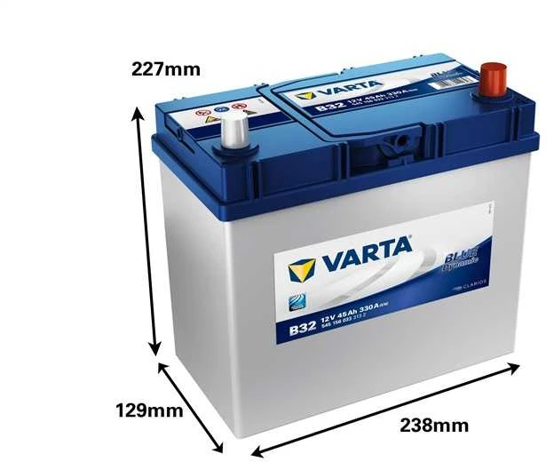 Varta 45Ah akumuliatorius su matmenų schema