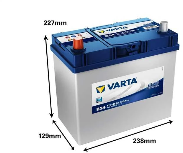 Varta Blue Dynamic akumuliatorius su matmenų schema