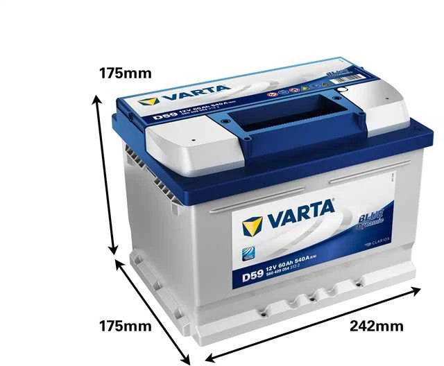 Varta Blue Dynamic D59 akumuliatorius su matmenimis