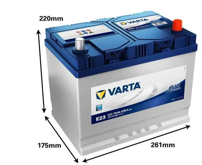 Varta Blue Dynamic akumuliatorius su matmenų schema