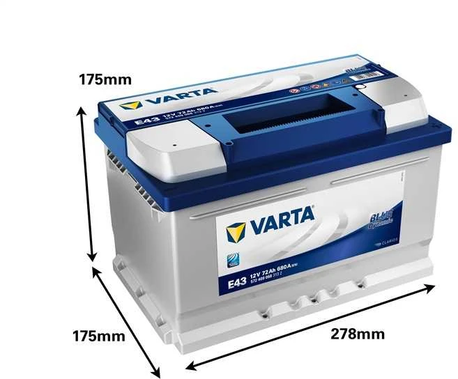 VARTA E43 72Ah 680A (EN) 12V akumuliatorius