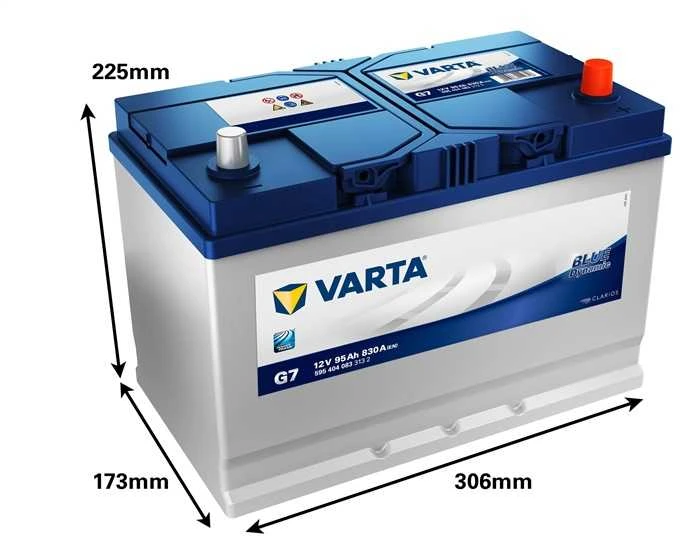 Varta 95Ah akumuliatorius su techniniais matmenimis