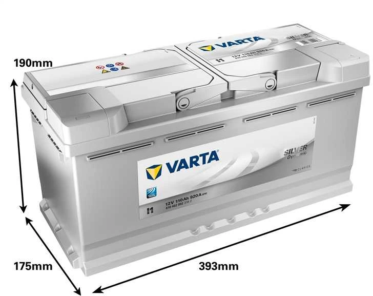 Varta Silver Dynamic akumuliatorius su matmenų schema