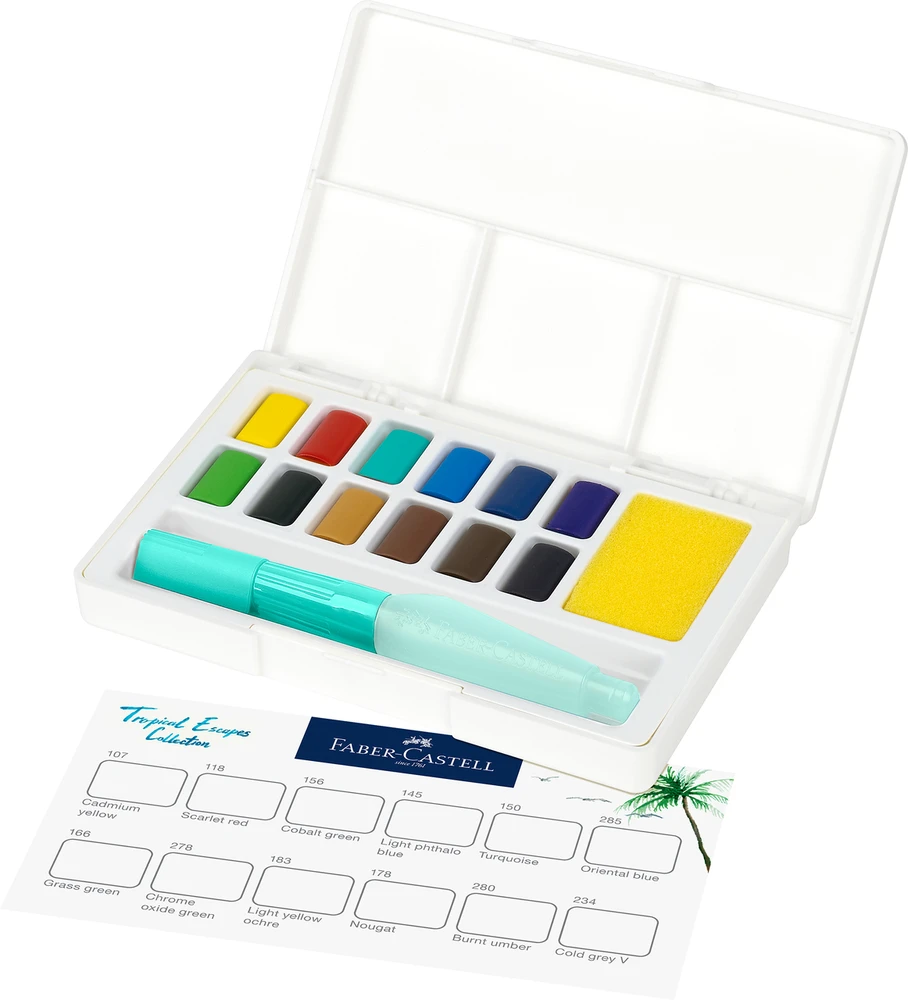 Akvareliniai dažai Faber-Castell Creative Studio, 12 spalvų + teptukas