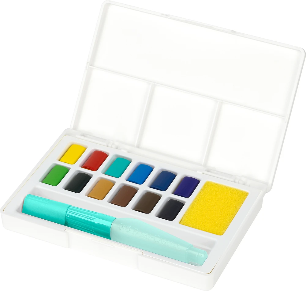 Akvareliniai dažai Faber-Castell Creative Studio, 12 spalvų + teptukas