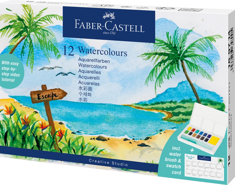 Akvareliniai dažai Faber-Castell Creative Studio, 12 spalvų + teptukas