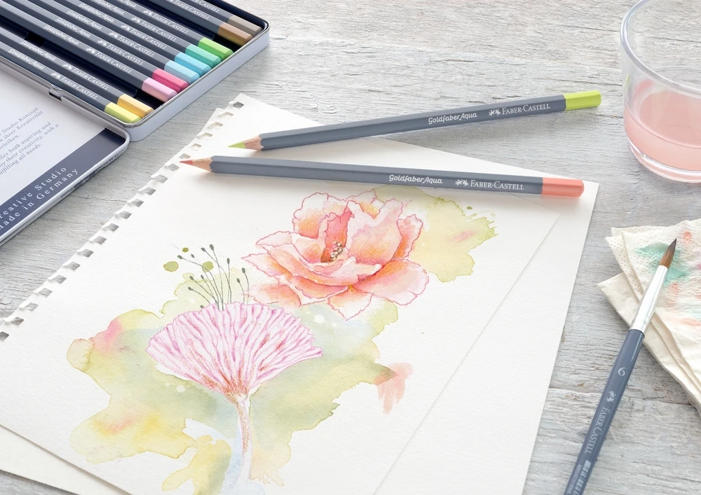Akvareliniai pieštukai Faber-Castell Goldfaber Aqua Creative Studio, 12 pastelinių spalvų