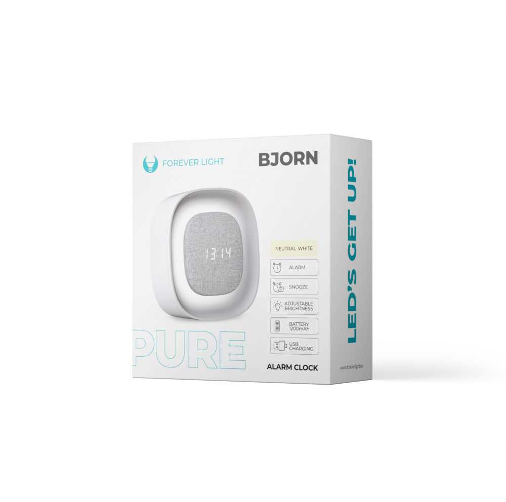 Žadintuvas su Night Light LED PURE FNL-03 BJORN baltos spalvos square Forever Light