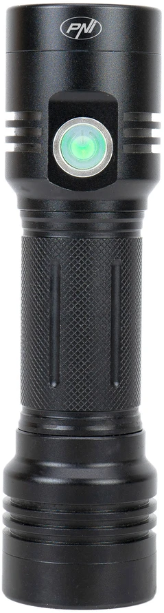 Aliumininis PNI Adventure F200 dvigubas LED žibintuvėlis, 4000mAh baterija ir micro USB jungtis, 3 LED su plačia diafragma ir vienas su fokusavimo funkcija, abu turi 3 galios lygius