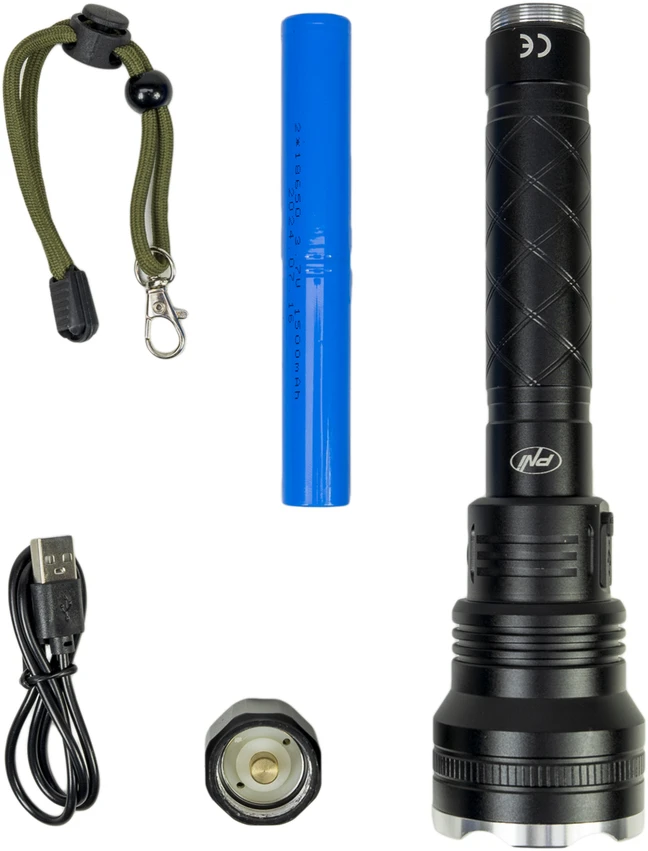 Aliumininis žibintuvėlis PNI Adventure F410, su 10W LED, 700 liumenų, iki 250 m, IP44, USB Type C, komplekte 3000mAh baterijos