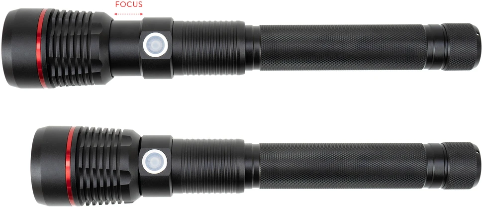 Aliumininis žibintuvėlis PNI Adventure F450, su fokusavimo funkcija, BOOST, LED 20 W, 1500 lm iki 450 m, 4400 mAh, IPX5, su pridedamu PNI CHG300 maitinimo šaltiniu
