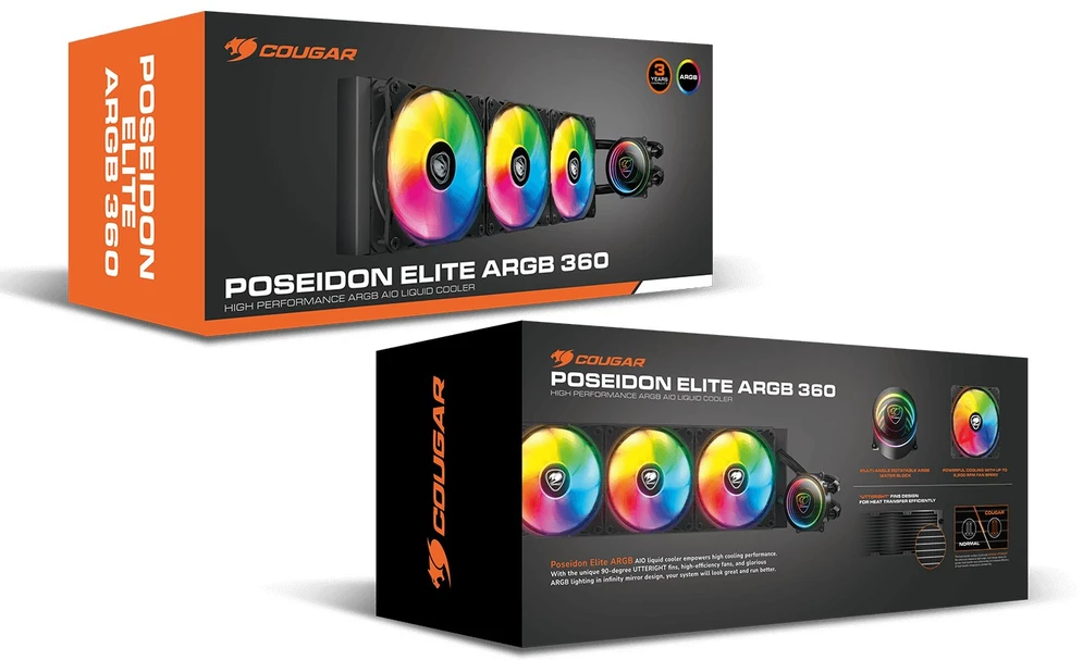 COUGAR Poseidon Elite ARGB 360 AiO Liquid Cooler, Juodas