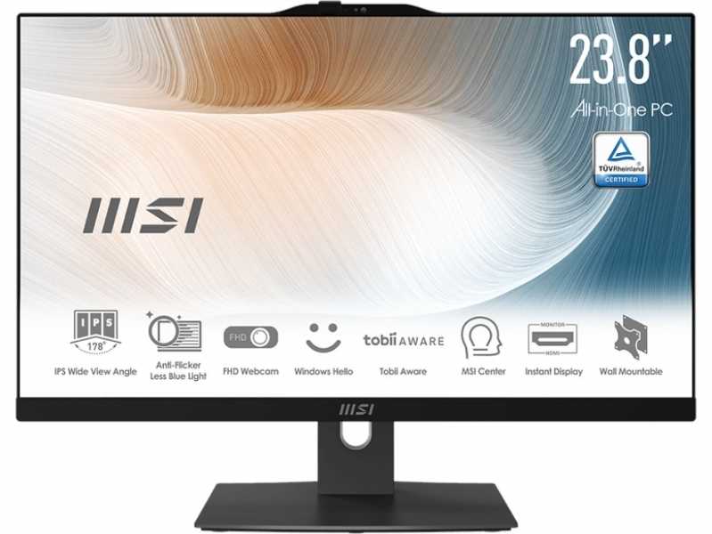 Stacionarus kompiuteris „Viskas viename“ MSI Modern AM242TP 1M-2021XEU Core 5 / 16 GB / 512 GB SSD / 23.8 FHD / Jutiklinis / NoOS / juodas · reguliuojamas stovas