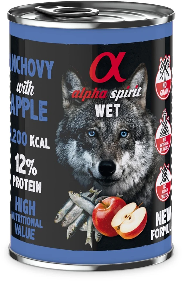 Šunų Maistas - ALPHA SPIRIT WET Ančiuviai su Obuoliu Be Grūdų 400g