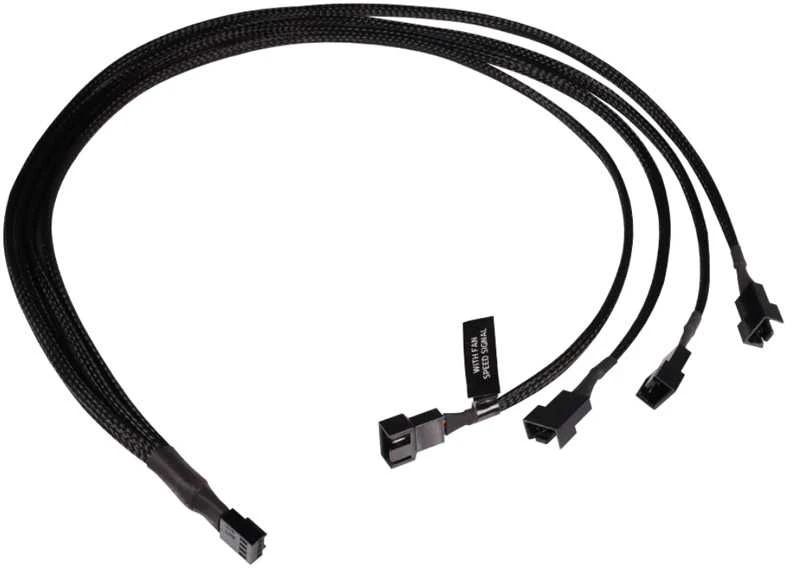 „Alphacool“ Y skirstytuvas, 4 kontaktų į 4 x 4 kontaktų PWM, 60 cm, juodas