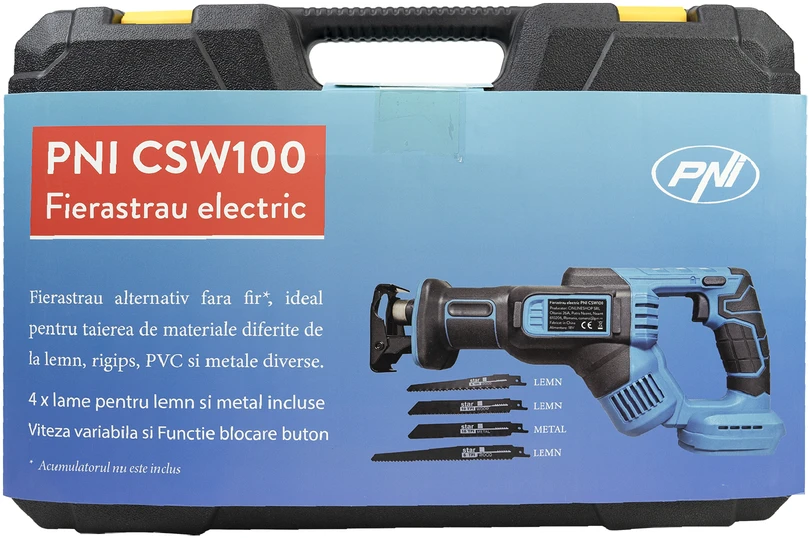 Alternatyvus elektrinis pjūklas PNI CSW100 be akumuliatoriaus, komplekte 4 geležtės