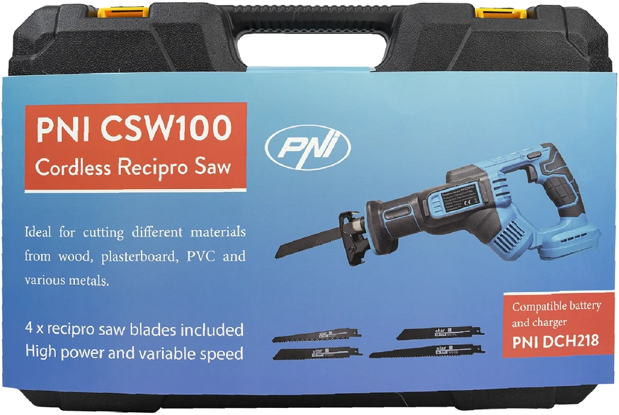 Alternatyvus elektrinis pjūklas PNI CSW100 be akumuliatoriaus, komplekte 4 geležtės