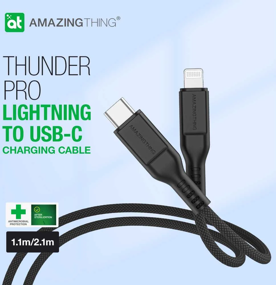 Amazing Thing kabelis Tough Pro CLC120MTOBK – Type C į Lightning – PD 30W 3,2A 1,2 m juodos spalvos