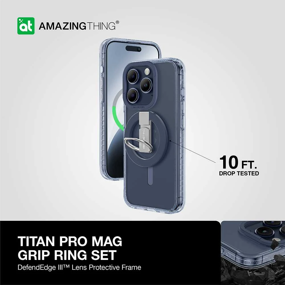 Amazing Thing Titan Pro Mag Ring Grip dėklas telefonui 10FT IP156.1PTRBU iPhone 15 Pro mėlynos spalvos