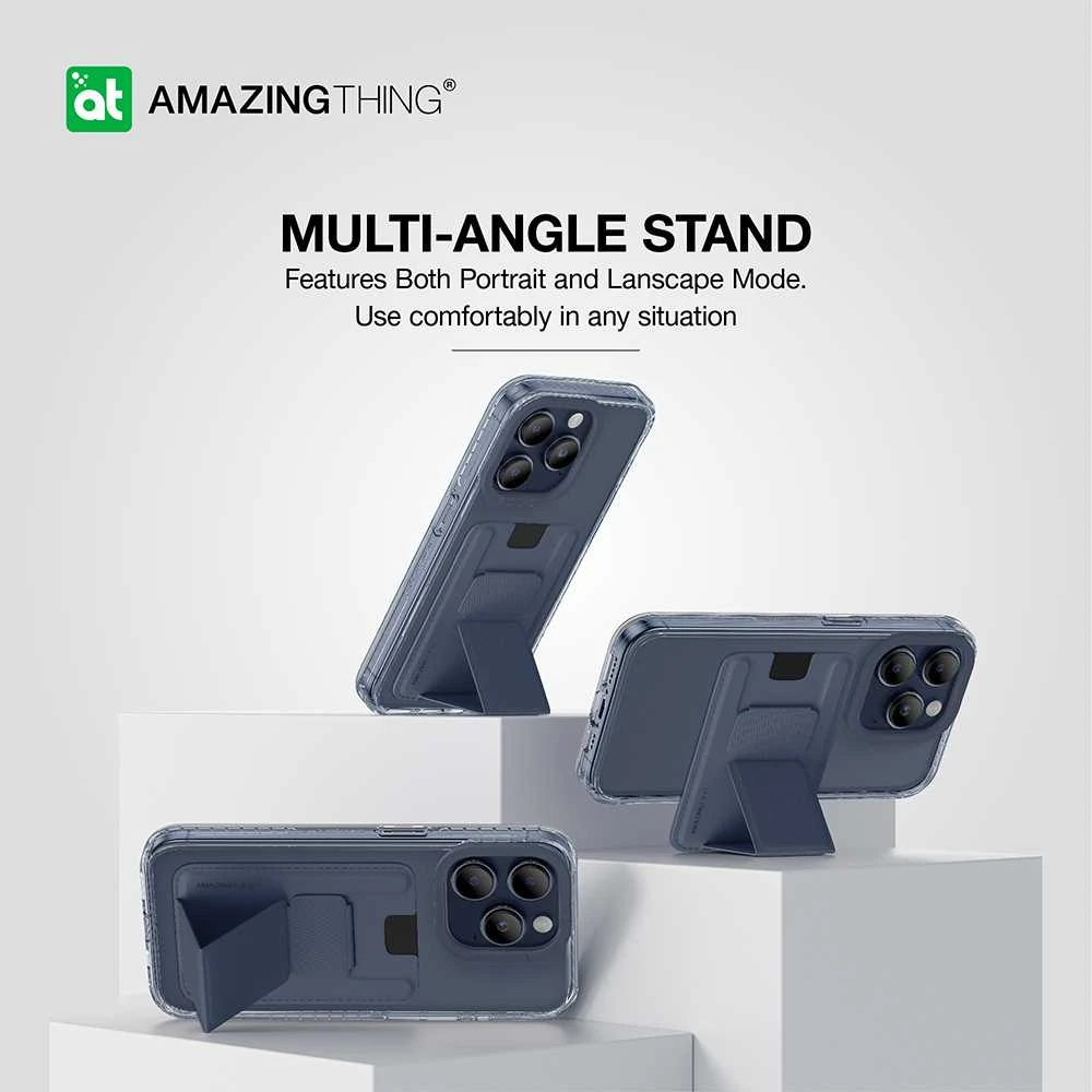 Amazing Thing Nuostabus dalykas „Titan Pro Mag“ piniginės dėklas telefonui 10FT IP156.1PTWBU „iPhone 15 Pro“ mėlynos spalvos su stovu