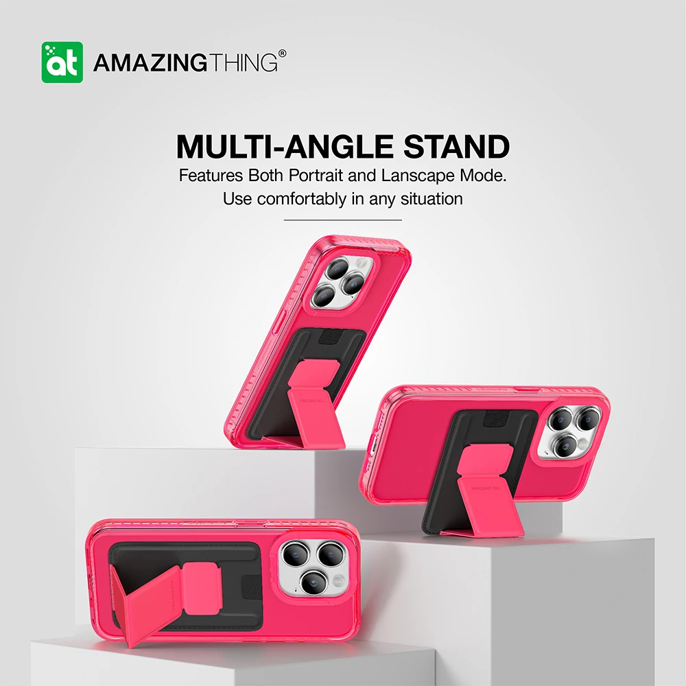 Amazing Thing Titan Pro Neon Mag piniginė Dėklas 10FT IP156.1PTWPN skirtas Apple iPhone 15 Pro rožinis su stovu