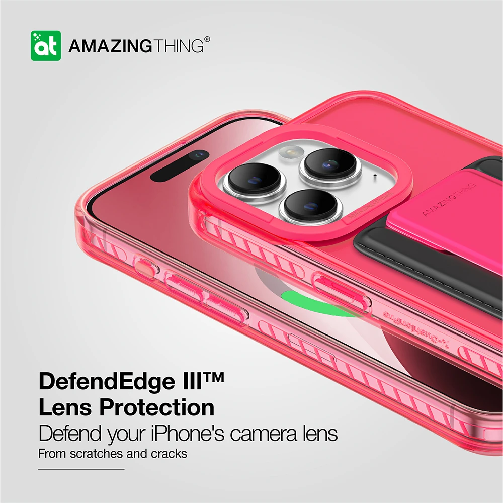 Amazing Thing Titan Pro Neon Mag piniginė Dėklas 10FT IP156.1PTWPN skirtas Apple iPhone 15 Pro rožinis su stovu
