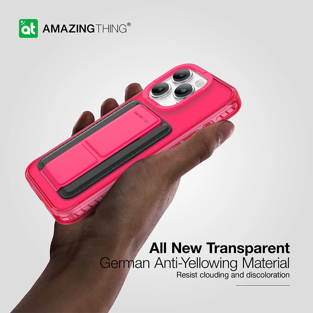 Amazing Thing Titan Pro Neon Mag piniginė Dėklas 10FT IP156.1PTWPN skirtas Apple iPhone 15 Pro rožinis su stovu