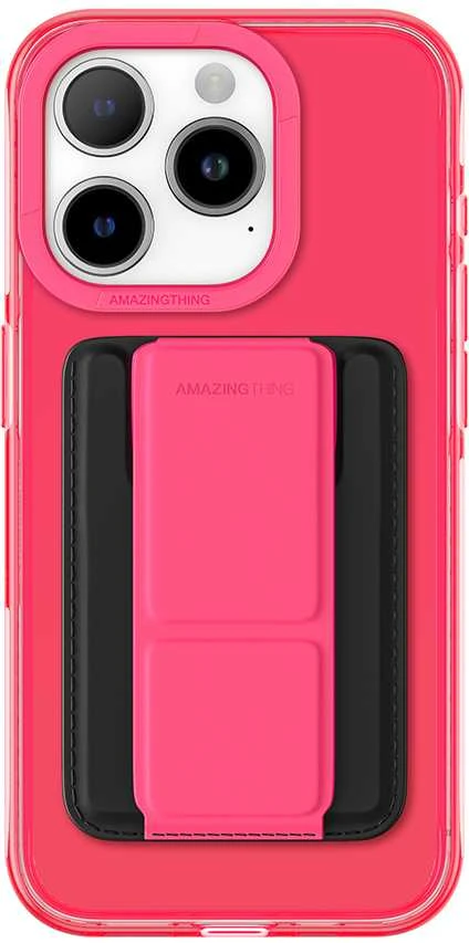 Amazing Thing Titan Pro Neon Mag Wallet dėklas telefonui 10FT IP156.7PTWPN Apple iPhone 15 Pro Max rožinės spalvos su stoveliu