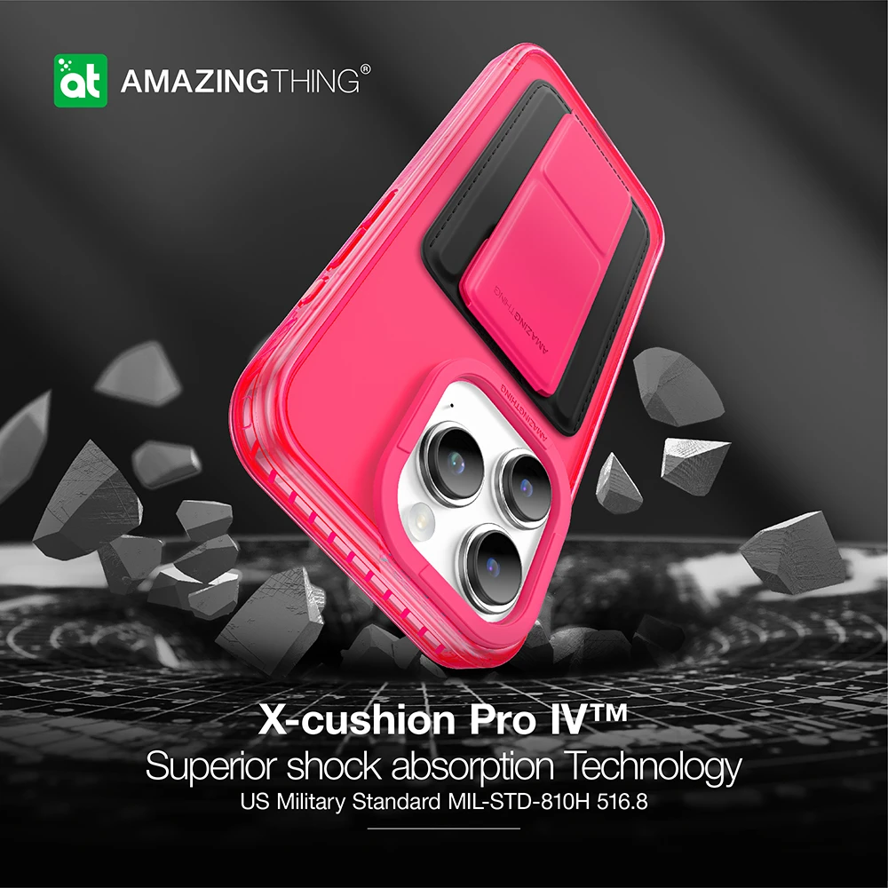 Amazing Thing Titan Pro Neon Mag piniginė Dėklas 10FT IP156.1PTWPN skirtas Apple iPhone 15 Pro rožinis su stovu