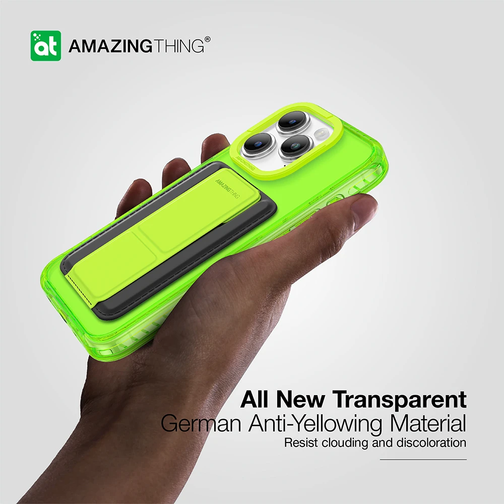 Amazing Thing Titan Pro Neon Mag Wallet Dėklas 10FT IP156.1PTWGN skirtas Apple iPhone 15 Pro žalias with stand