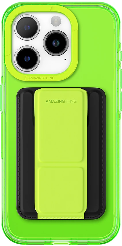 Amazing Thing Titan Pro Neon Mag Wallet Dėklas 10FT IP156.1PTWGN skirtas Apple iPhone 15 Pro žalias with stand