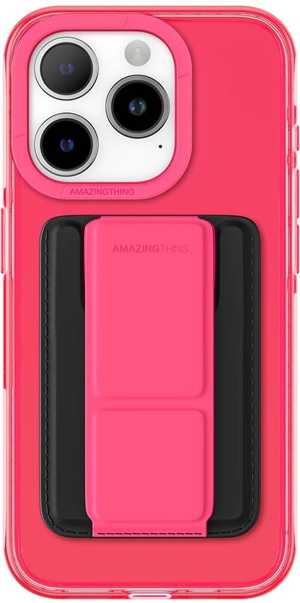 Amazing Thing Titan Pro Neon Mag piniginė Dėklas 10FT IP156.1PTWPN skirtas Apple iPhone 15 Pro rožinis su stovu