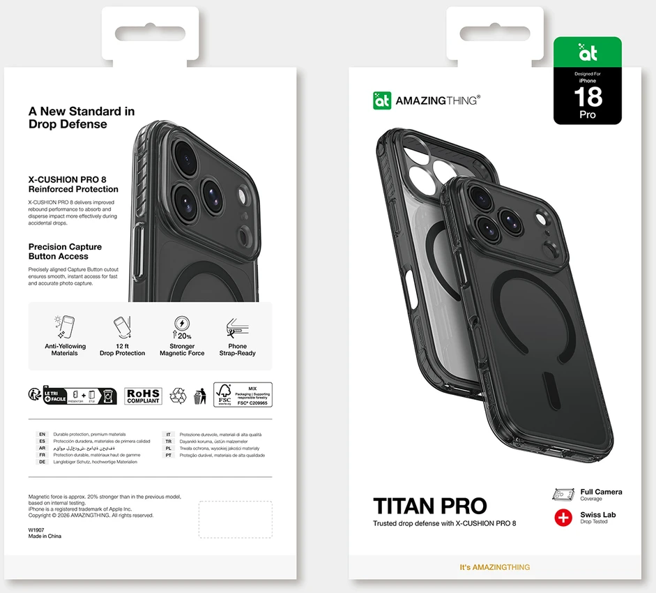 Dėklas AmazingThing Titan Pro Lens Case for iPhone 18 Pro with Camera Cover and Lanyard Mount, Compatible with MagSafe - Juodas