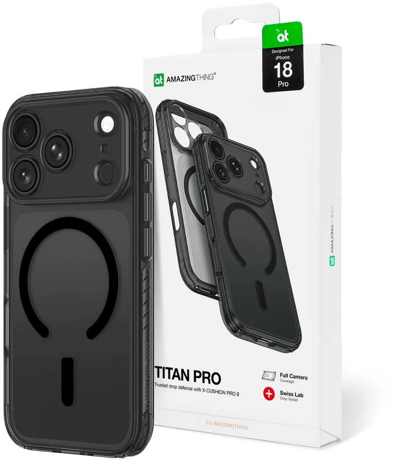 Dėklas AmazingThing Titan Pro Lens Case for iPhone 18 Pro with Camera Cover and Lanyard Mount, Compatible with MagSafe - Juodas