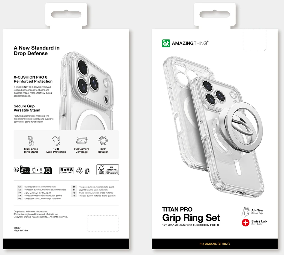 Dėklas Amazingthing Titan Pro Lens Ring Set MagSafe do iPhone 18 Pro Max permatomas