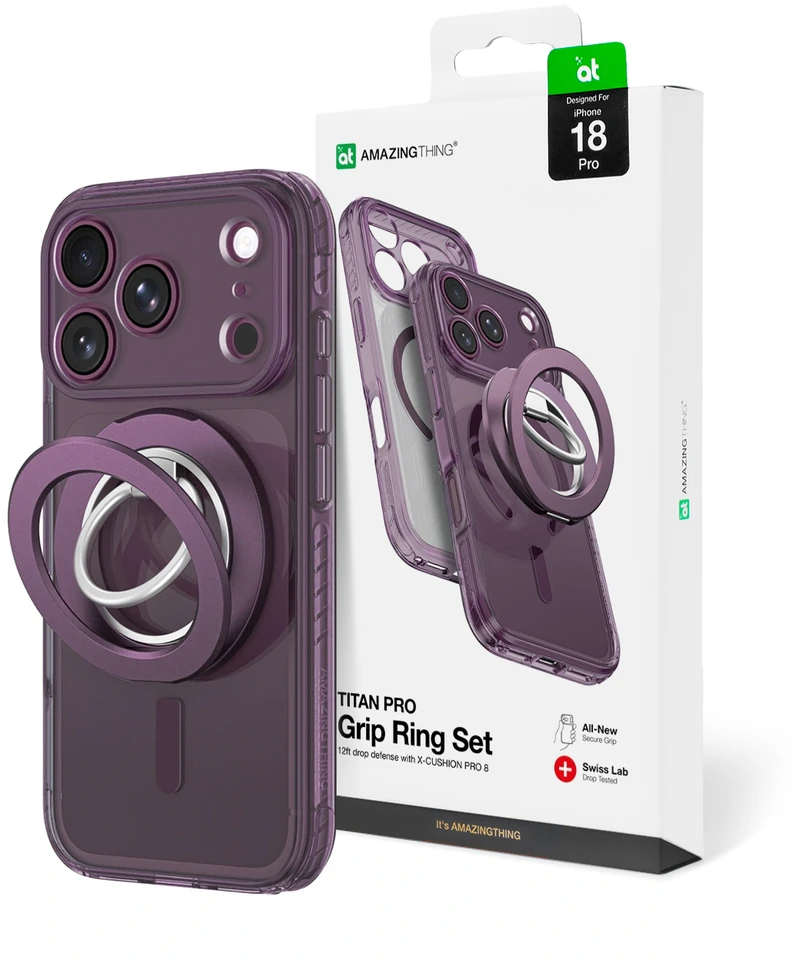 Dėklas AmazingThing Titan Pro Lens Ring Set Case for iPhone 18 Pro with Camera Cover and Magnetic Ring Compatible with MagSafe - Violetinė