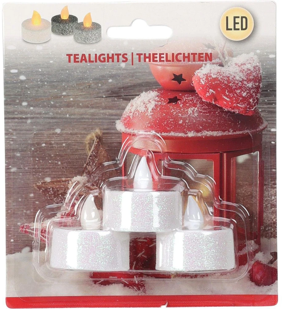 Ambiance Light Trijų LED arbatos žvakių rinkinys su blizgučiais