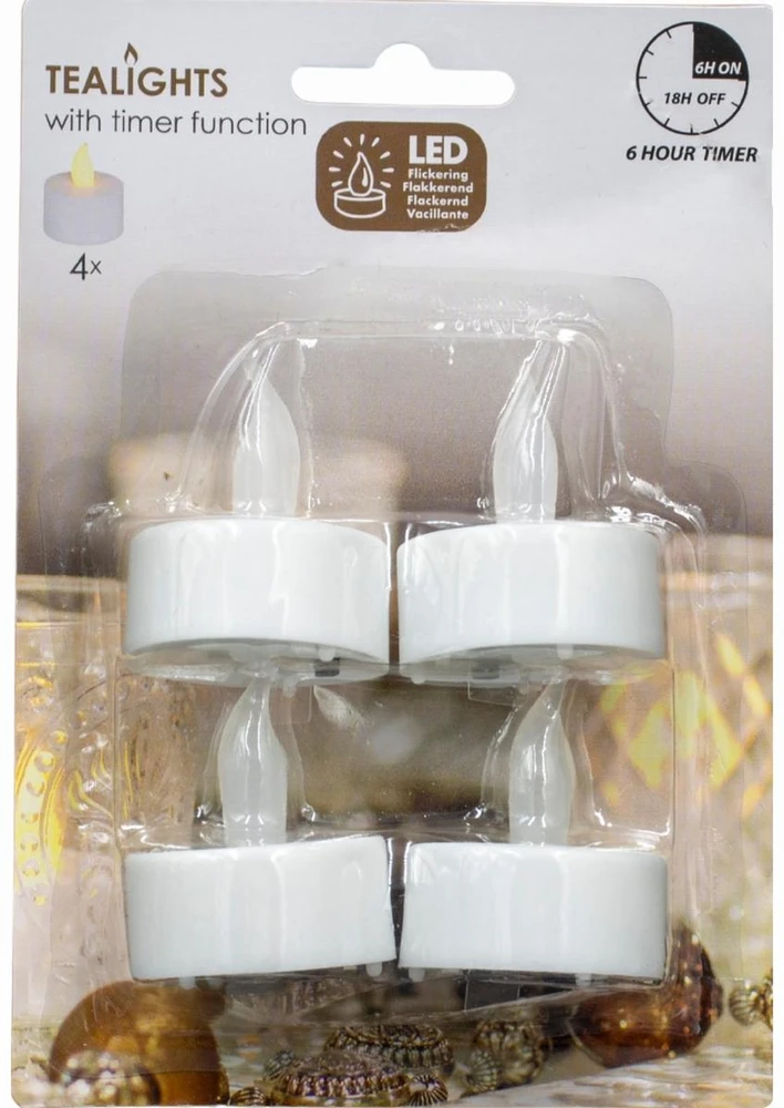 Ambiance Light Rinkinys 4 ŚWIECZEK Arbatos lemputė LED laikmatis Baltas 840964