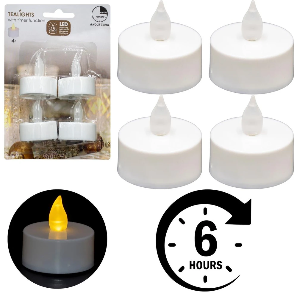 Ambiance Light Rinkinys 4 ŚWIECZEK Arbatos lemputė LED laikmatis Baltas 840964
