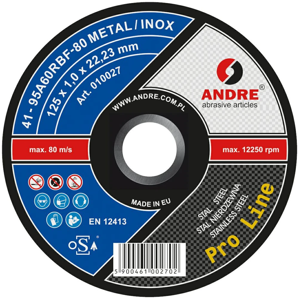 ANDRE METALO PJOVIMO DISKAS 125 x 1,0mm METAL/INOX PRO LINE 95A60RBF