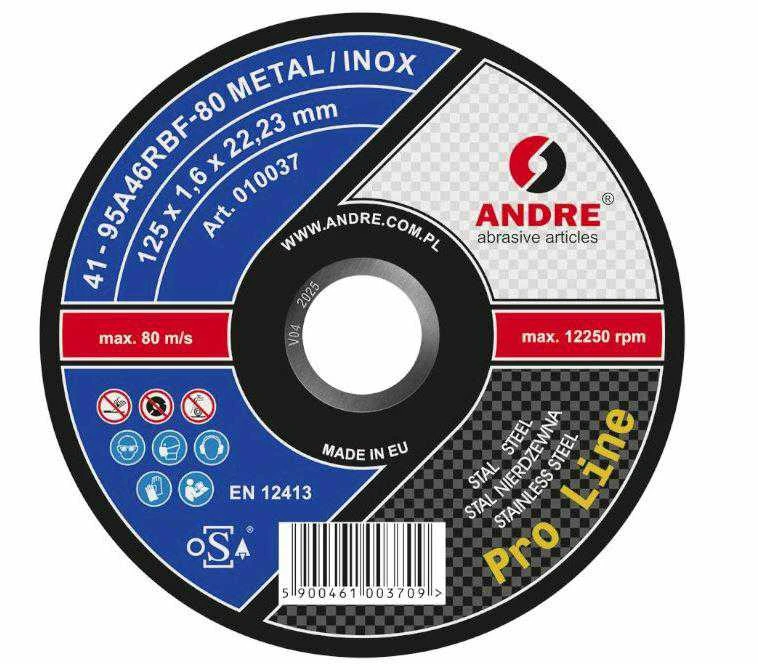 ANDRE METALO PJOVIMO DISKAS 125 x 1,6mm METAL/INOX PRO LINE 95A46R