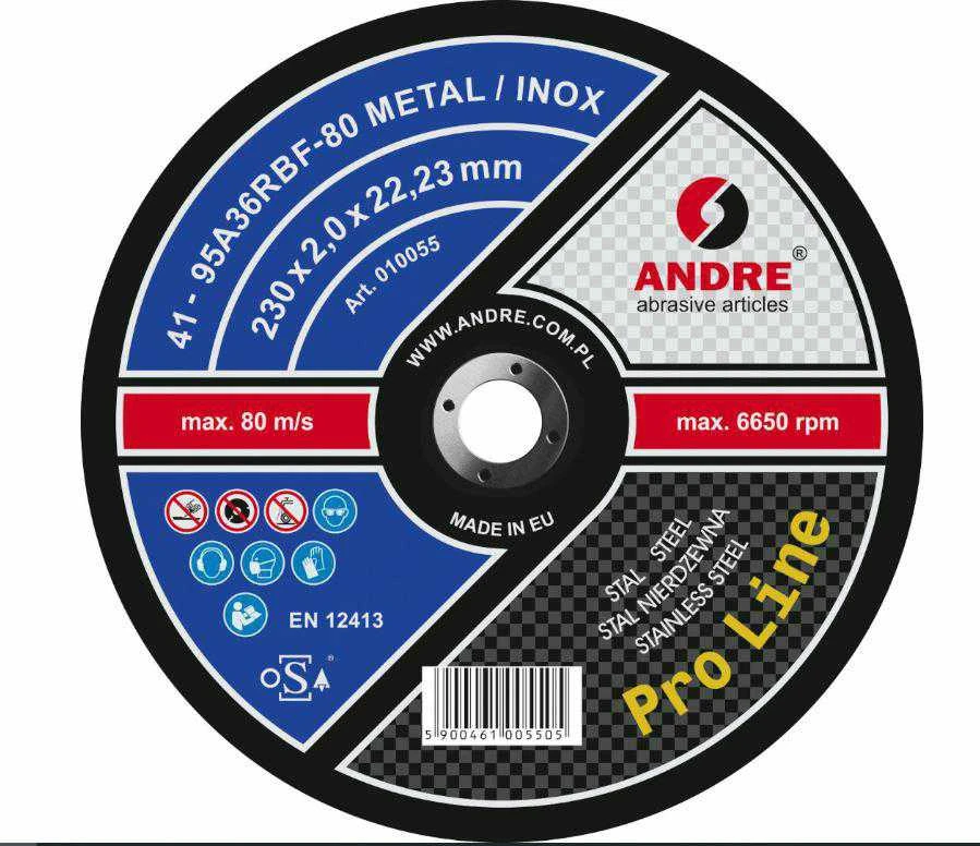 ANDRE METALO PJOVIMO DISKAS 230 x 2,0mm METAL/INOX PRO LINE 95A36RBF