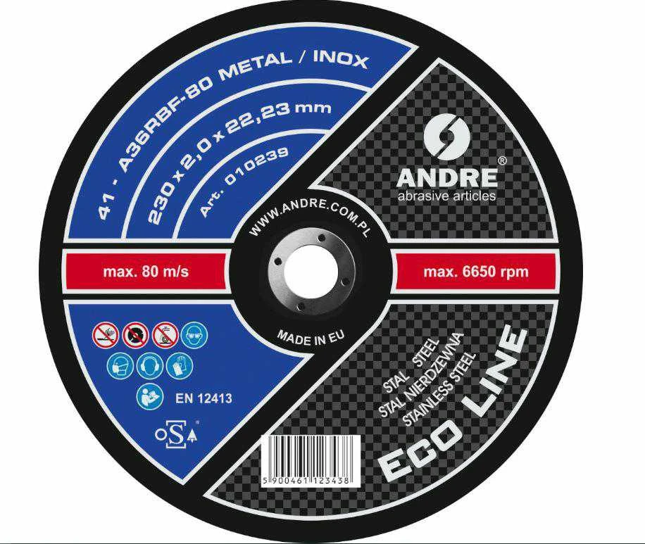ANDRE METALO PJOVIMO DISKAS 230 x 2,0mm METAL/INOX ECO LINE A36RBF
