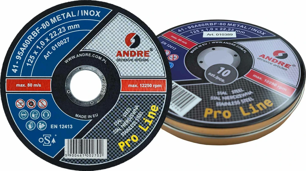 ANDRE PJOVIMO DISKAS METALUI 125 x 1,0mm METAL/INOX PRO LINE 95A60RBF DĖŽUTĖ /10vnt.