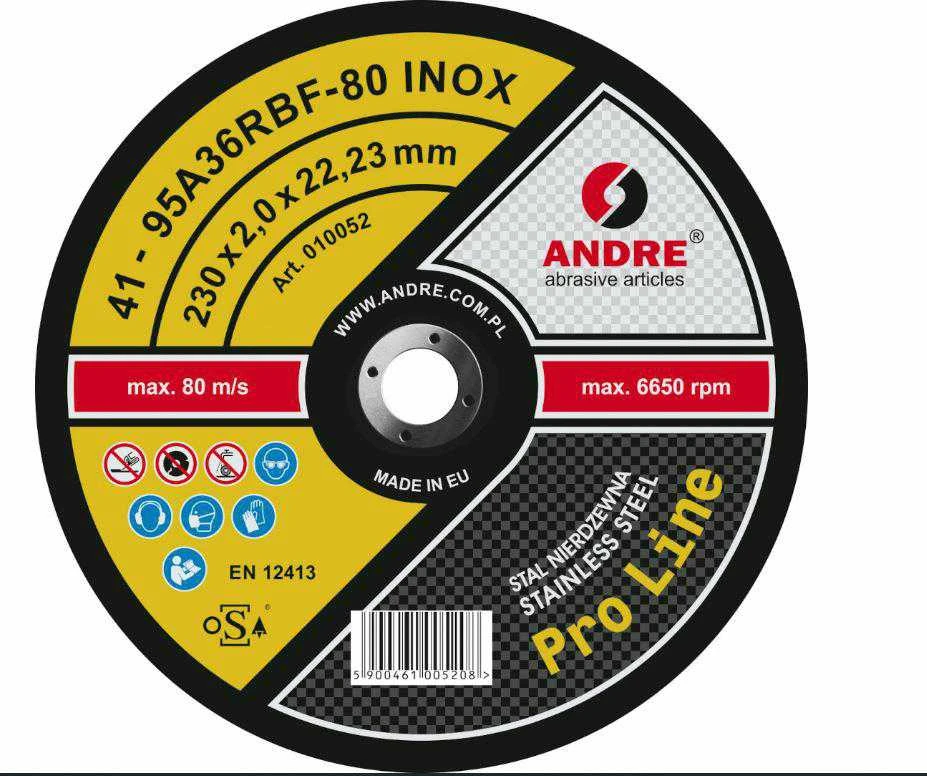 ANDRE PJOVIMO DISKAS METALUI 230 x 2,0mm INOX PRO LINE 95A36RBF
