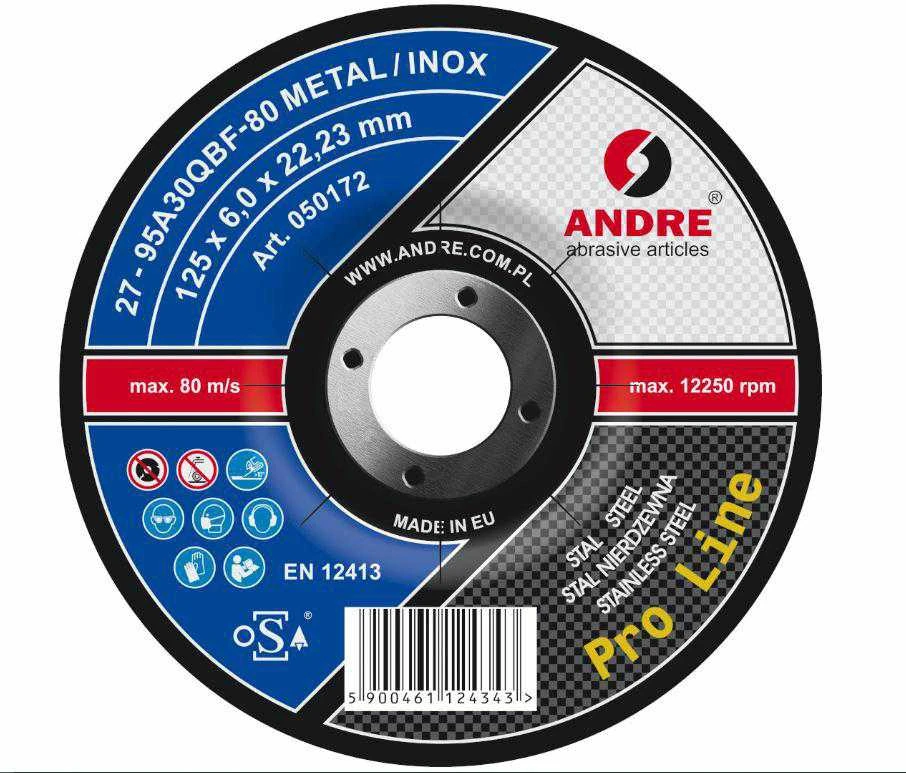 ANDRE ŠLIFAVIMO DISKAS METALUI 125 x 6,0mm METAL/INOX PRO LINE 95A30QBF
