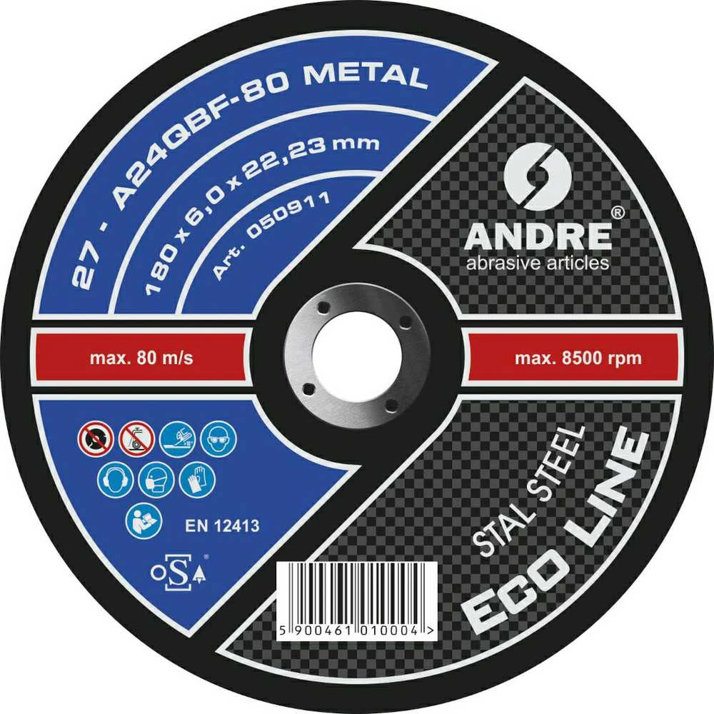 ANDRE ŠLIFAVIMO DISKAS METALUI 180 x 6,0mm METAL ECO LINE A24QBF