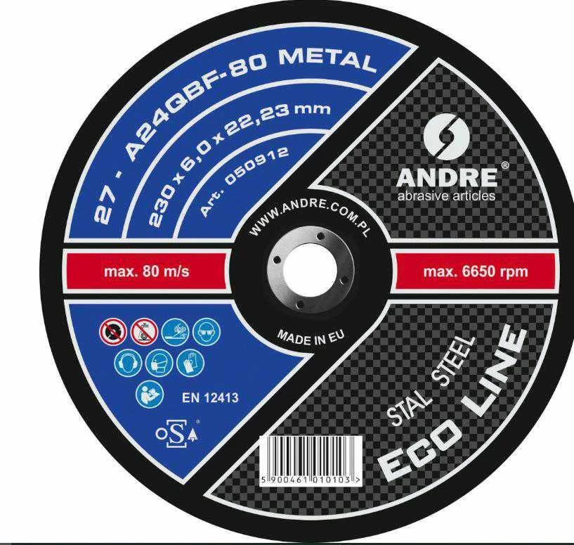 ANDRE ŠLIFAVIMO DISKAS METALUI 230 x 6,0mm METAL ECO LINE A24QBF