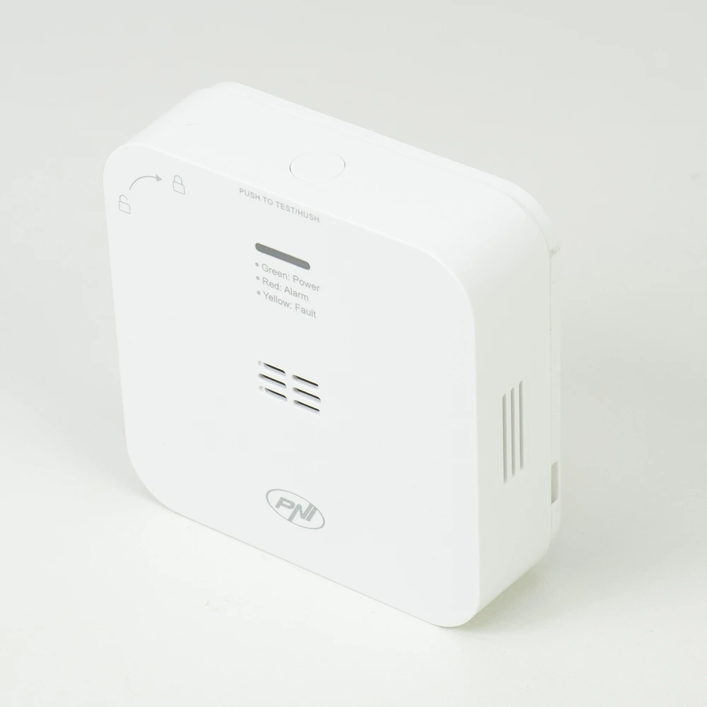 Anglies monoksido (CO) jutiklis PNI SafeHouse HS281 su „Wi-Fi“, valdymas per „Tuya Smart“ programėlę, maitinimas AA baterijomis, 85dB, garsinis ir vaizdinis signalas, tylusis aliarmas