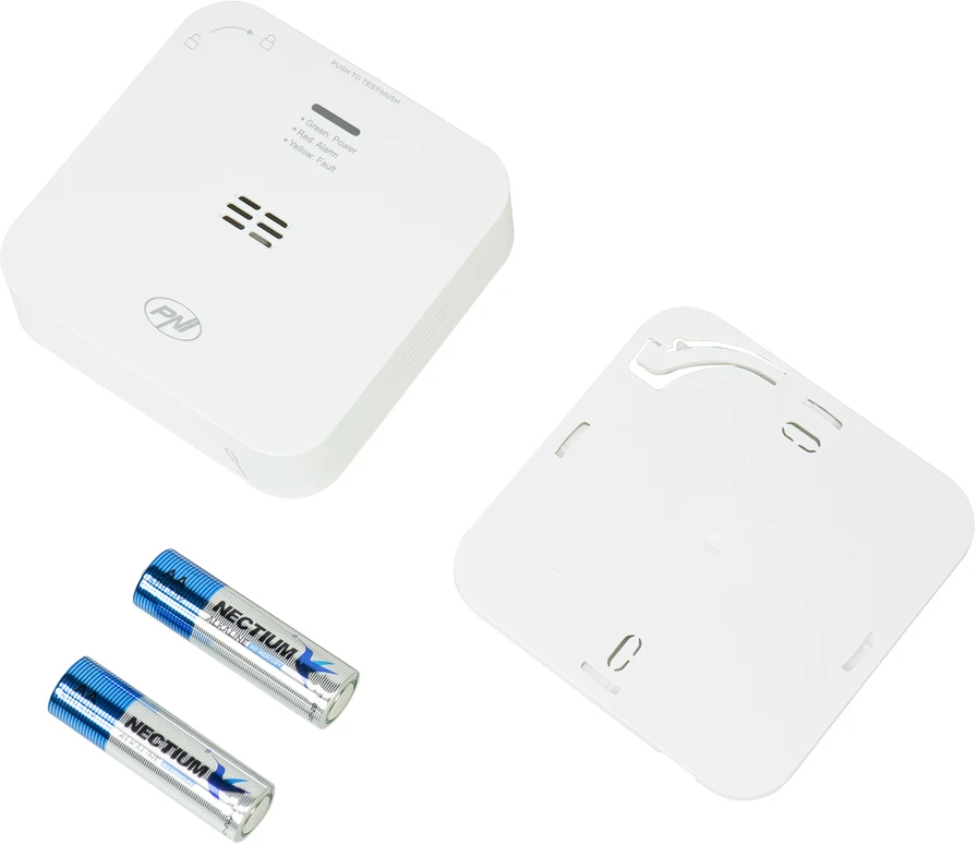 Anglies monoksido (CO) jutiklis PNI SafeHouse HS281 su „Wi-Fi“, valdymas per „Tuya Smart“ programėlę, maitinimas AA baterijomis, 85dB, garsinis ir vaizdinis signalas, tylusis aliarmas